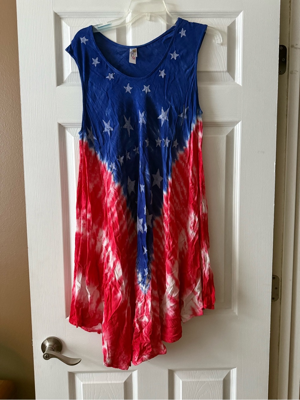 USA Flag Tie-Dye Tank Dress – Free Size Boho Patriotic Stars & Stripes
